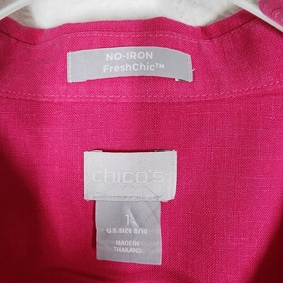 CHICO'S LINEN BUTTON FRONT BLOUSE - Picture 8 of 8